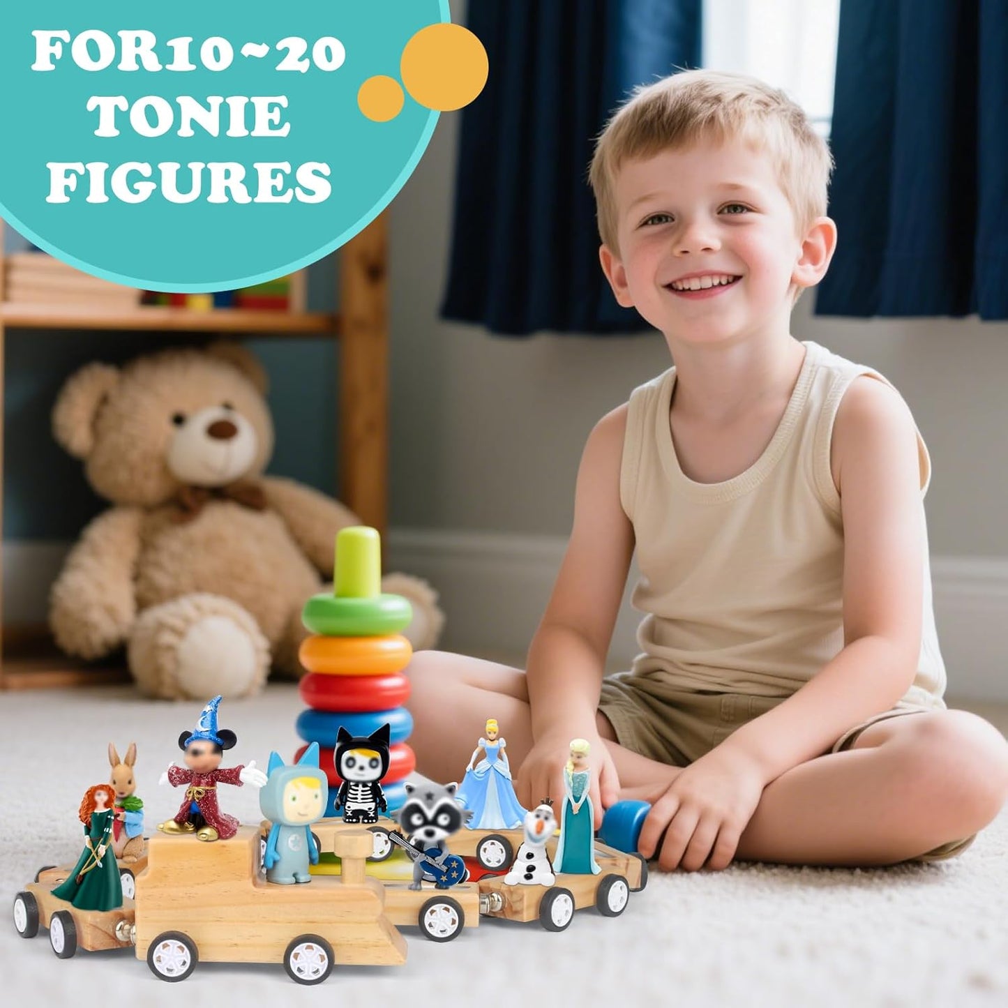 Compatible with Tonies Wooden Miniature Train Shelf – Holds 10–15 Figures