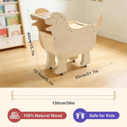 Compatible with Tonies Wooden Rolling Dog Storage Shelf – Pull-Along Toy, Holds 50+ Figures + Accessories