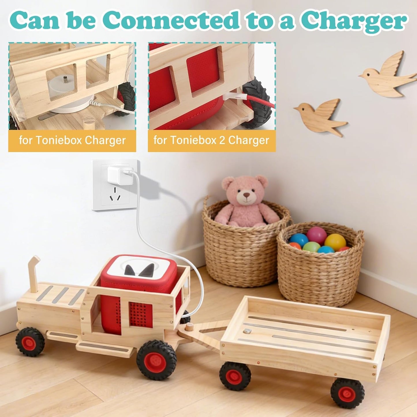 Compatible with Tonies Wooden Magnetic Display Shelf – Tractor, Holds 20–30 Figures