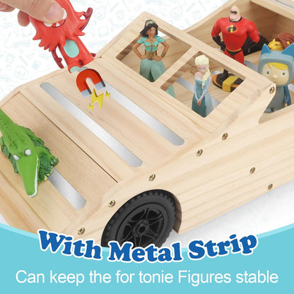 Compatible with Tonies Wooden Magnetic Sports Car Shelf – Storage & Play Trailer
