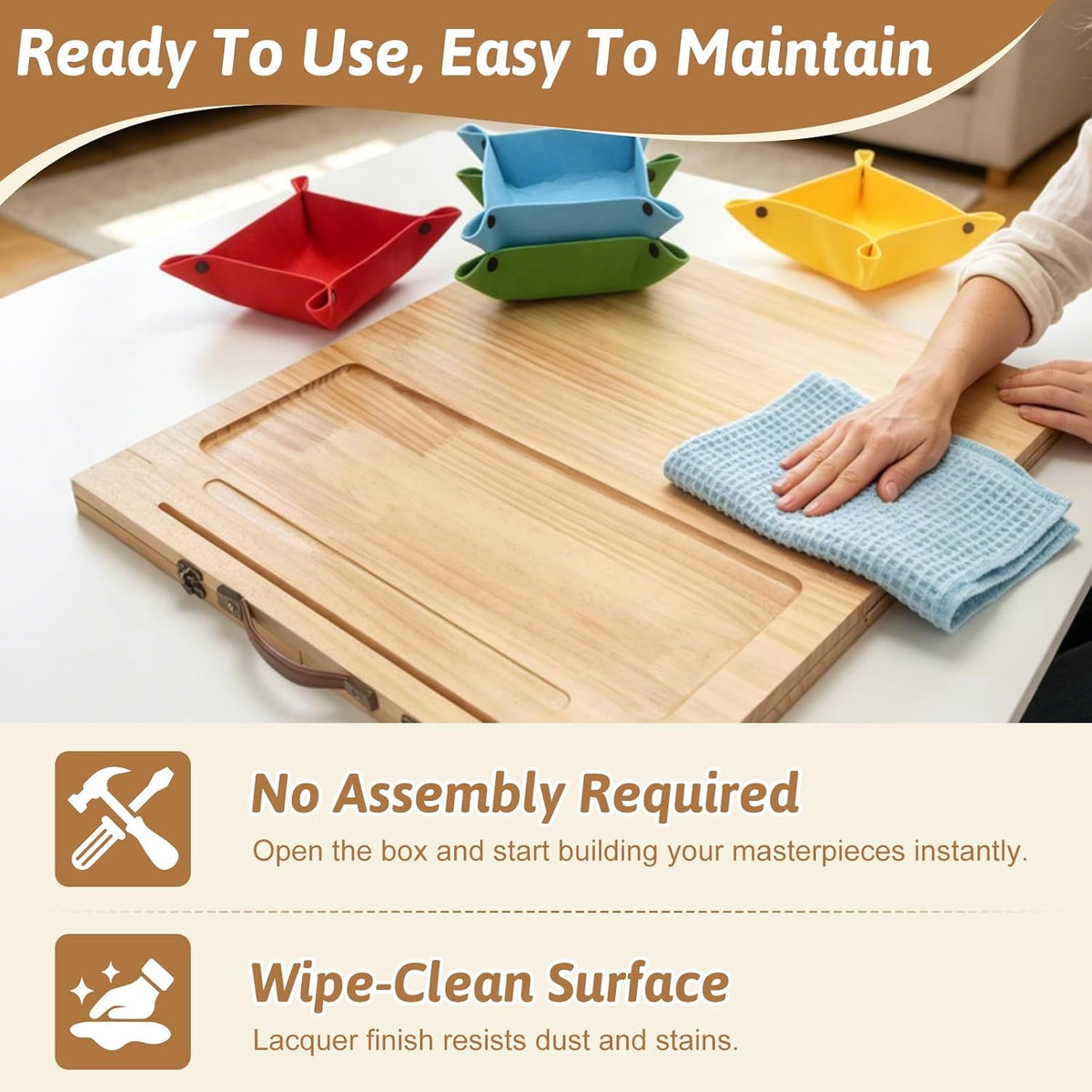 Tri-Fold Wooden Building Tray with 16 Sorting Zones
