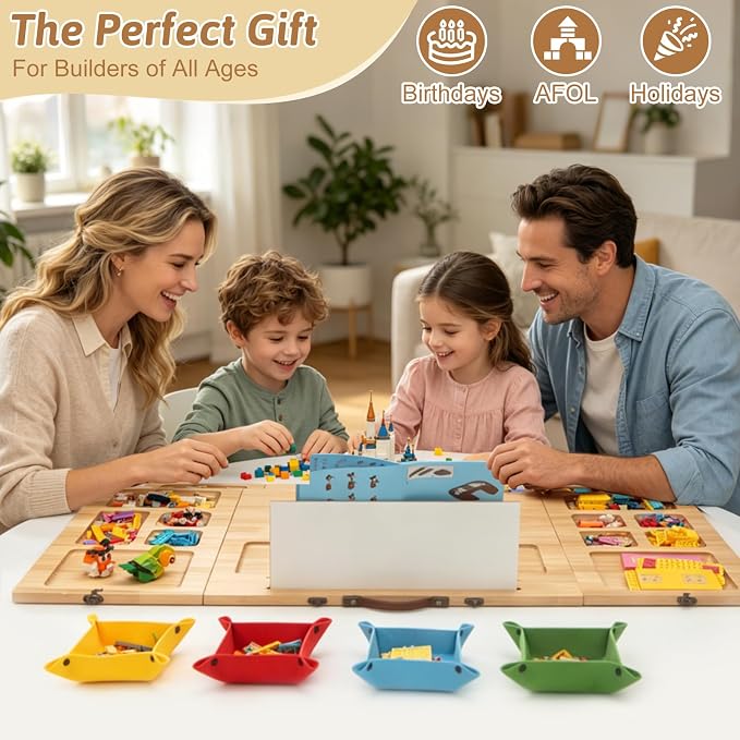 Tri-Fold Wooden Building Tray with 16 Sorting Zones