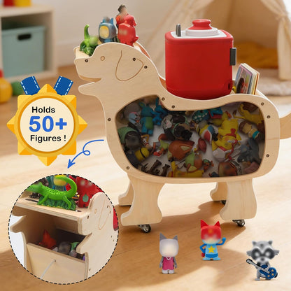Compatible with Tonies Wooden Rolling Dog Storage Shelf – Pull-Along Toy, Holds 50+ Figures + Accessories