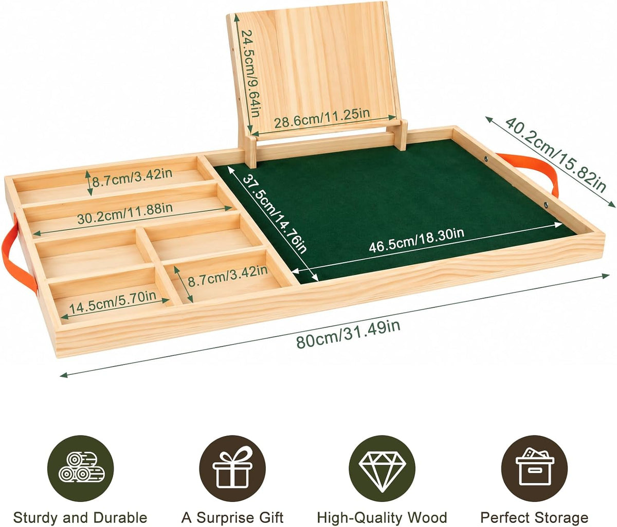 Wooden Building Tray with Felt Mat & Sorting Compartments