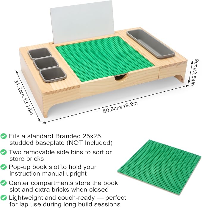Wooden Building Lap Desk with Storage & Instruction Holder