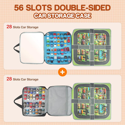 Car Storage Case with Play Mat – 56 Slots for Hot Wheels & Matchbox Cars