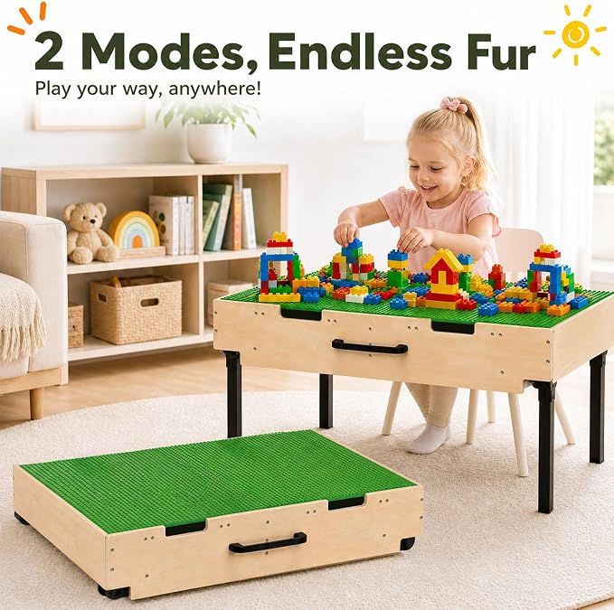 3-in-1 Wooden Kids Activity Table with Storage & Wheels