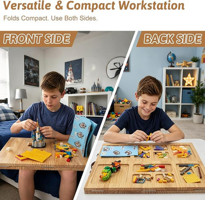 Tri-Fold Wooden Building Tray with 16 Sorting Zones