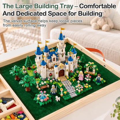 Wooden Building Tray with Felt Mat & Sorting Compartments