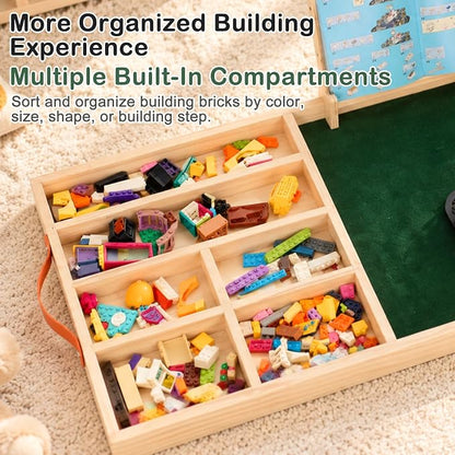 Wooden Building Tray with Felt Mat & Sorting Compartments