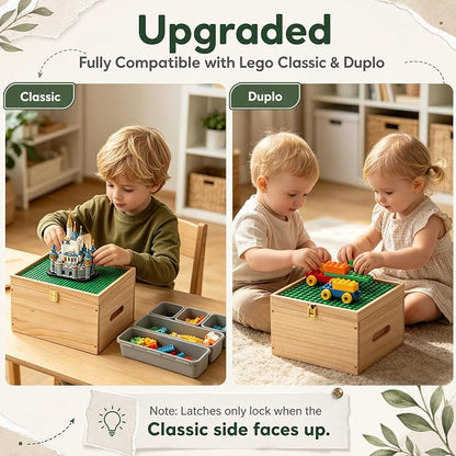 2-in-1 Wooden Building Block Storage Box with Sorting Trays