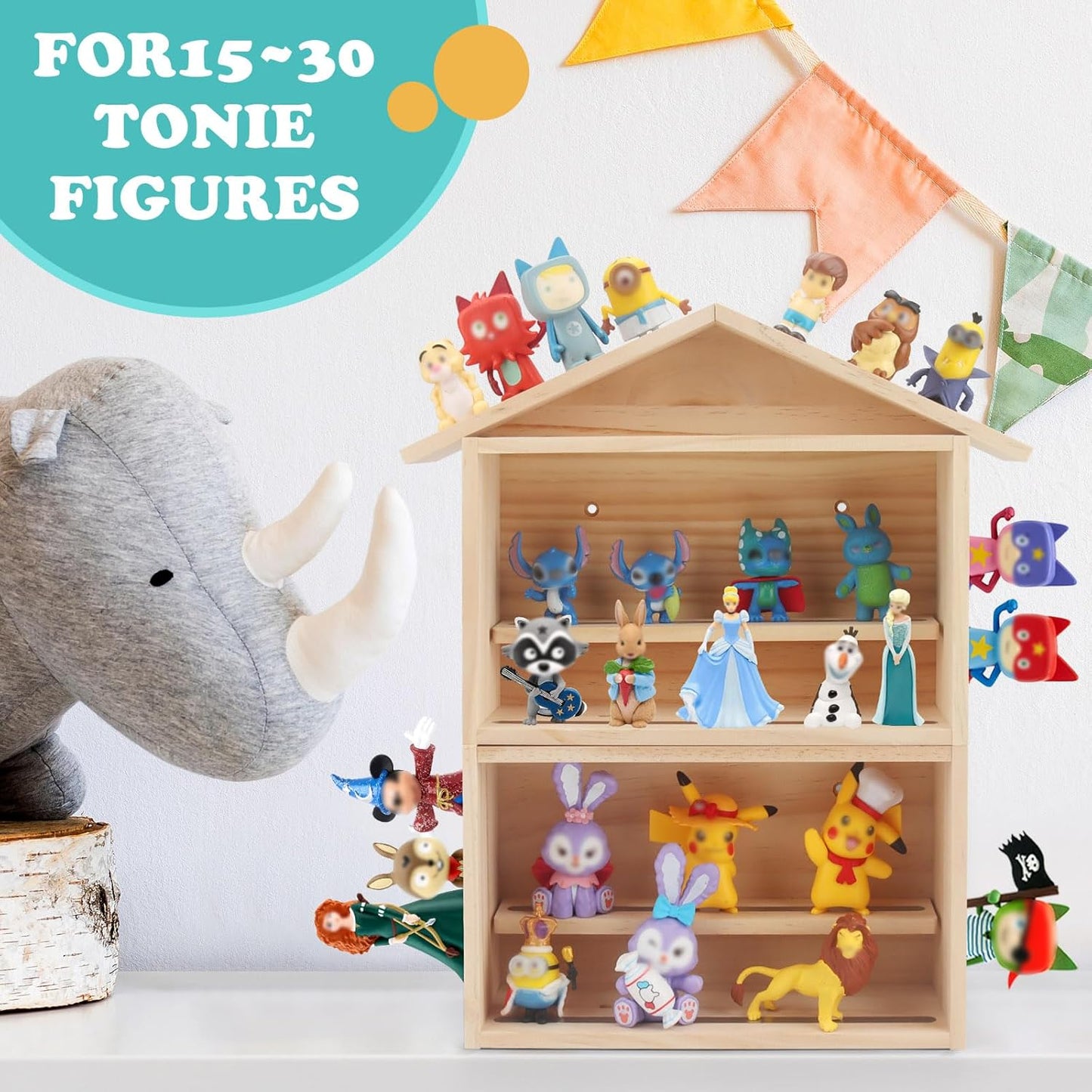 Kompatibel mit Tonies Holzhausregal – Fasst 15–30 Figuren, Wandmontage & Tischplatte