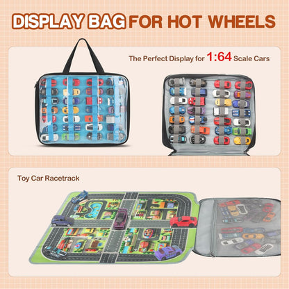 Car Storage Case with Play Mat – 56 Slots for Hot Wheels & Matchbox Cars