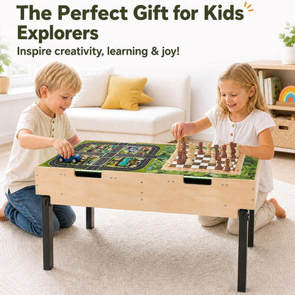 3-in-1 Wooden Kids Activity Table with Storage & Wheels