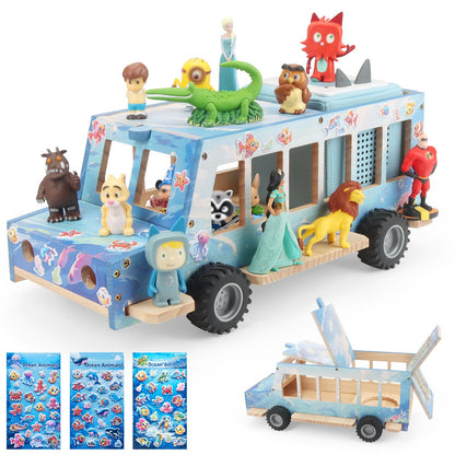 Compatible with Tonies Wooden Ocean Car Shelf – Rolling Display, Holds 15–25 Figures, Includes 35 Metal Plates + 3 Stickers