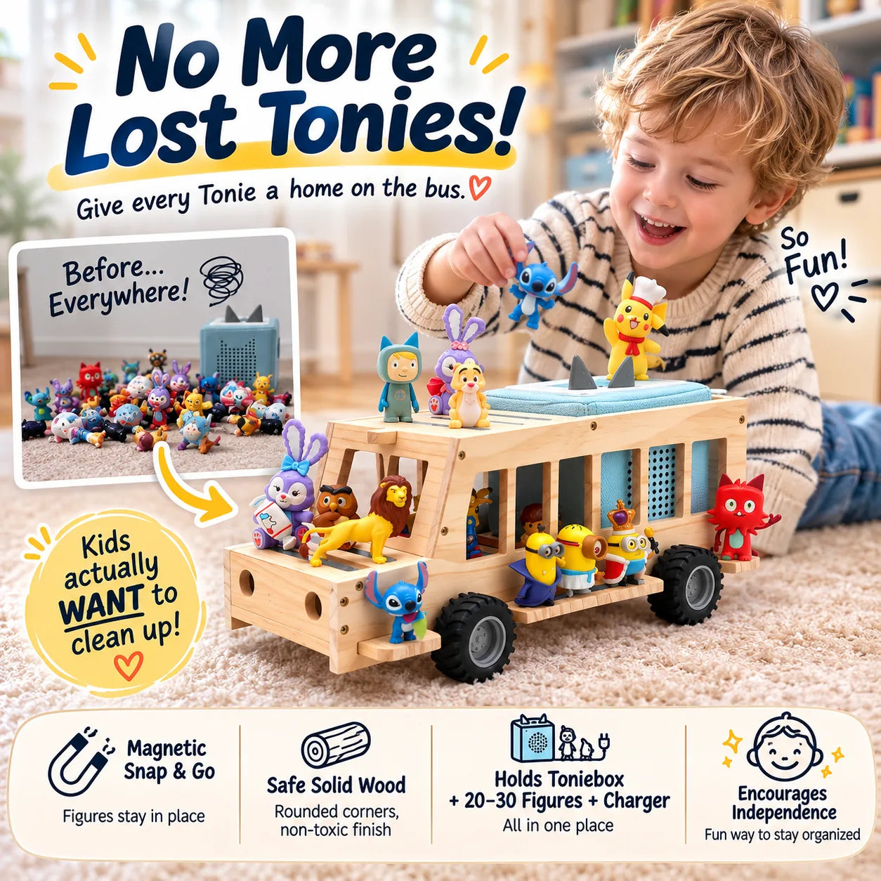 School Bus Story Station | Magnetic Toniebox Display Shelf